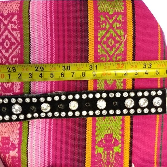 NWOT Black Suede Large Diamond Rhinestones Intricate Silver Embellished Buckle M - Picture 3 of 15